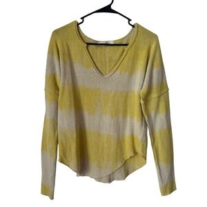 We The Free Free People Yellow Tie Dye V-Neck Slouchy  Sweater Small OB1240838